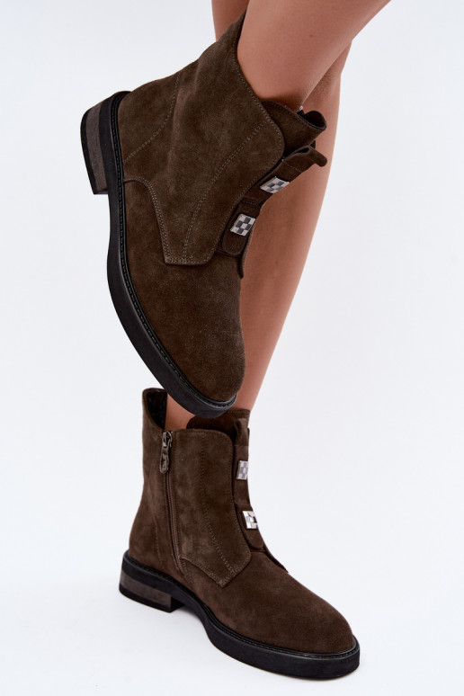 Botines de ante sintético forrados con tacones anchos D&A CR62-3334 marrón oscuro