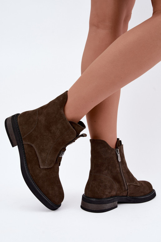 Botines de ante sintético forrados con tacones anchos D&A CR62-3334 marrón oscuro