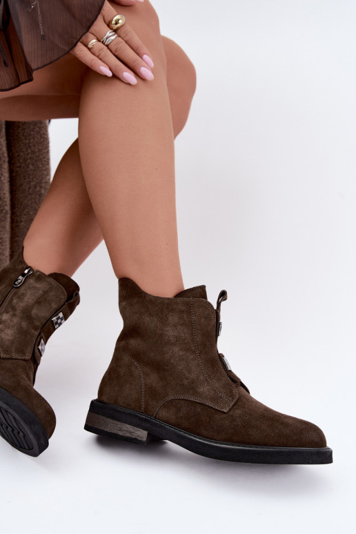 Botines de ante sintético forrados con tacones anchos D&A CR62-3334 marrón oscuro