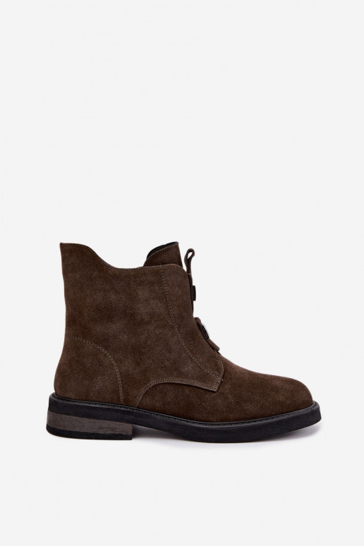 Botines de ante sintético forrados con tacones anchos D&A CR62-3334 marrón oscuro