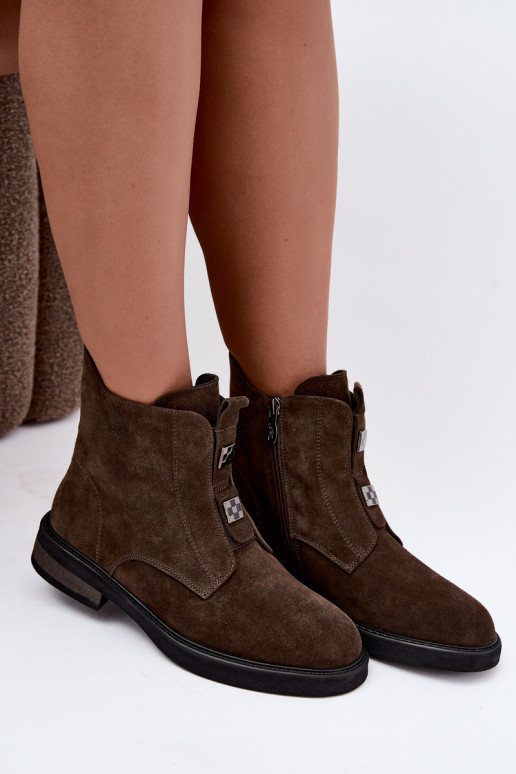 Botines de ante sintético forrados con tacones anchos D&A CR62-3334 marrón oscuro