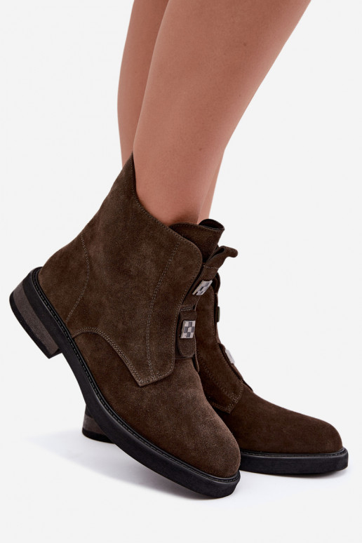 Botines de ante sintético forrados con tacones anchos D&A CR62-3334 marrón oscuro
