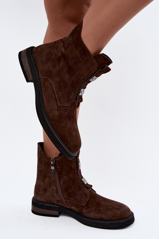 Botines de ante sintético forrados con tacones anchos D&A CR62-3335 chocolate