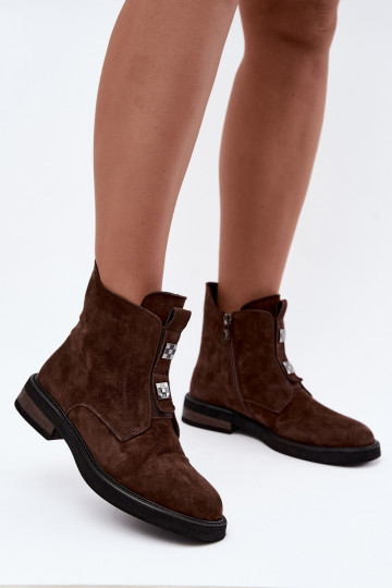 Botines de ante sintético forrados con tacones anchos D&A CR62-3335 chocolate 2