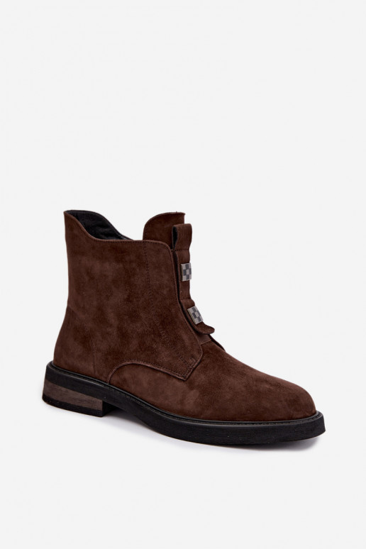 Botines de ante sintético forrados con tacones anchos D&A CR62-3335 chocolate