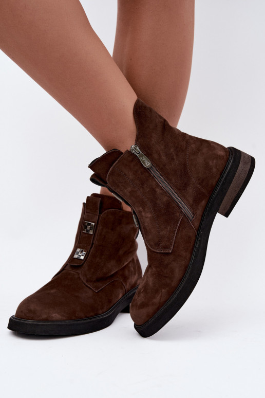 Botines de ante sintético forrados con tacones anchos D&A CR62-3335 chocolate