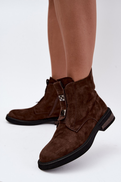 Botines de ante sintético forrados con tacones anchos D&A CR62-3335 chocolate