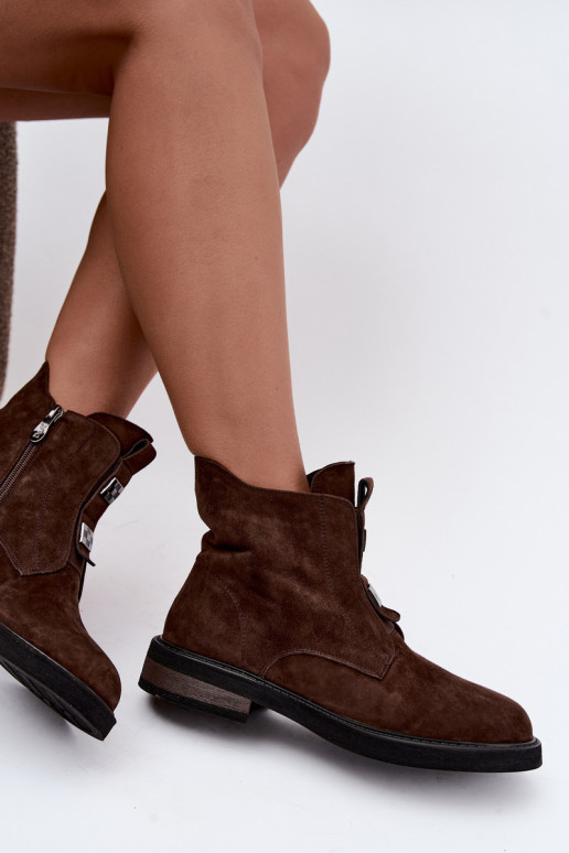 Botines de ante sintético forrados con tacones anchos D&A CR62-3335 chocolate