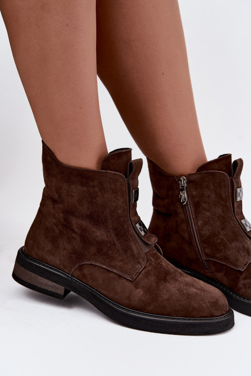 Botines de ante sintético forrados con tacones anchos D&A CR62-3335 chocolate