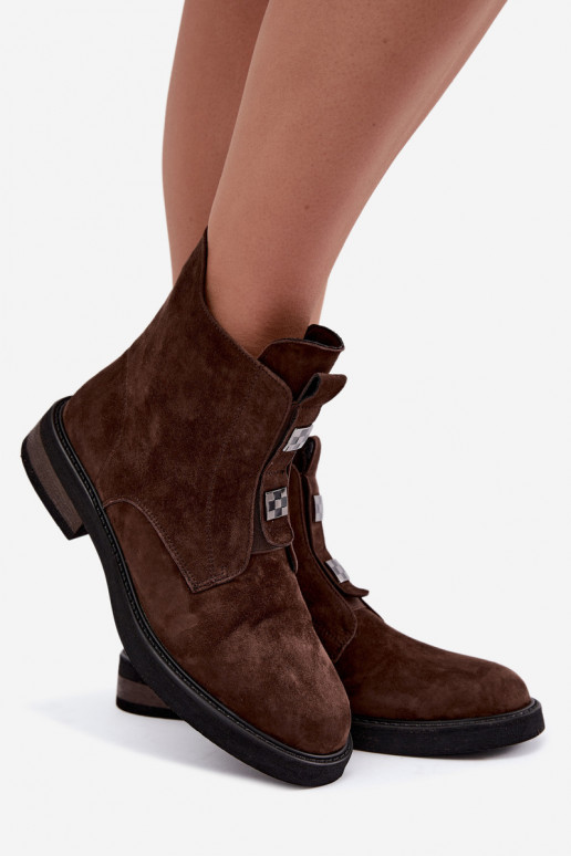 Botines de ante sintético forrados con tacones anchos D&A CR62-3335 chocolate