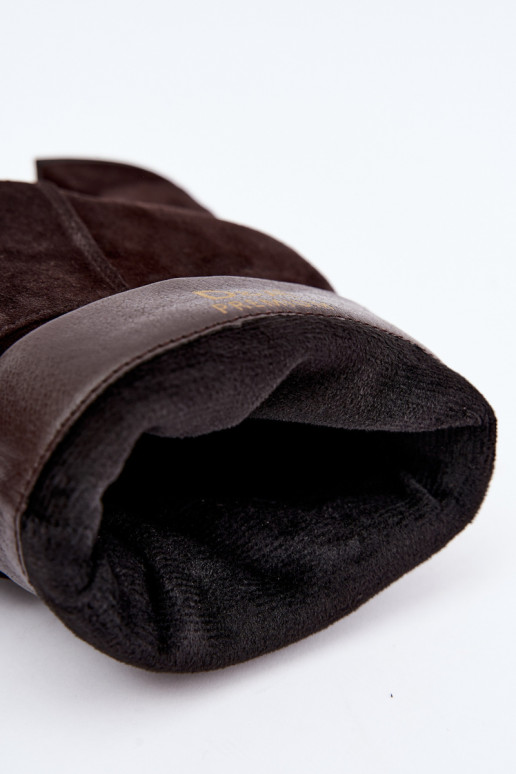 Botines de ante natural con arrugas y tacones D&A JC62-1021 chocolate