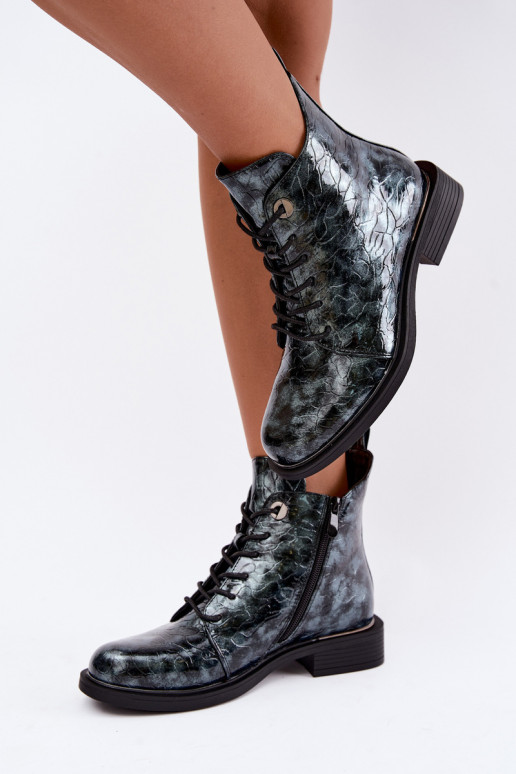 Botines forrados con efecto charol y relieve S.Barski HY62-8140 azul