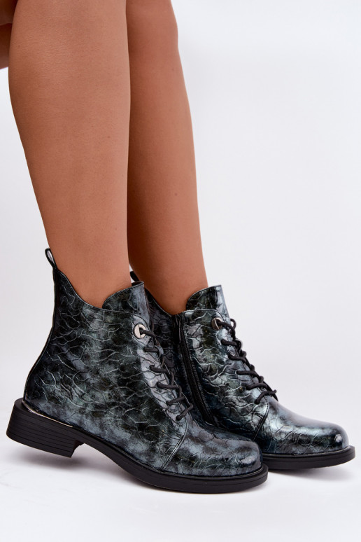 Botines forrados con efecto charol y relieve S.Barski HY62-8140 azul
