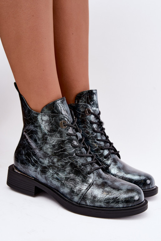 Botines forrados con efecto charol y relieve S.Barski HY62-8140 azul
