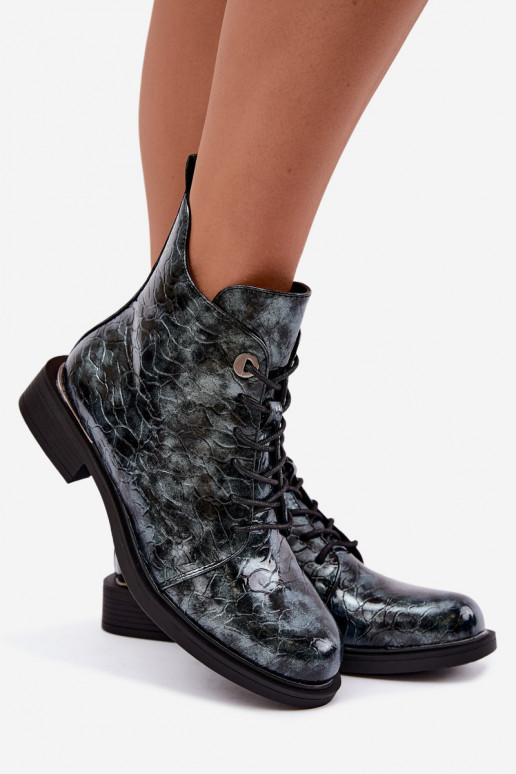 Botines forrados con efecto charol y relieve S.Barski HY62-8140 azul