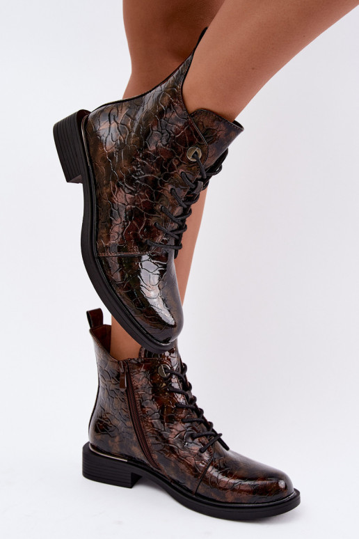 Botines forrados con efecto charol y relieve S.Barski HY62-8140 marrón