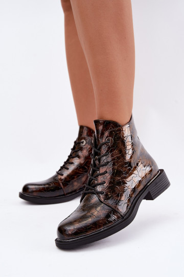 Botines forrados con efecto charol y relieve S.Barski HY62-8140 marrón 2