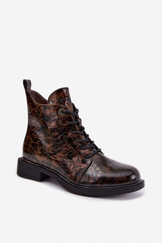 Botines forrados con efecto charol y relieve S.Barski HY62-8140 marrón