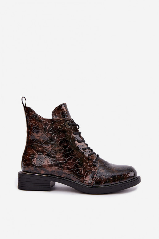 Botines forrados con efecto charol y relieve S.Barski HY62-8140 marrón