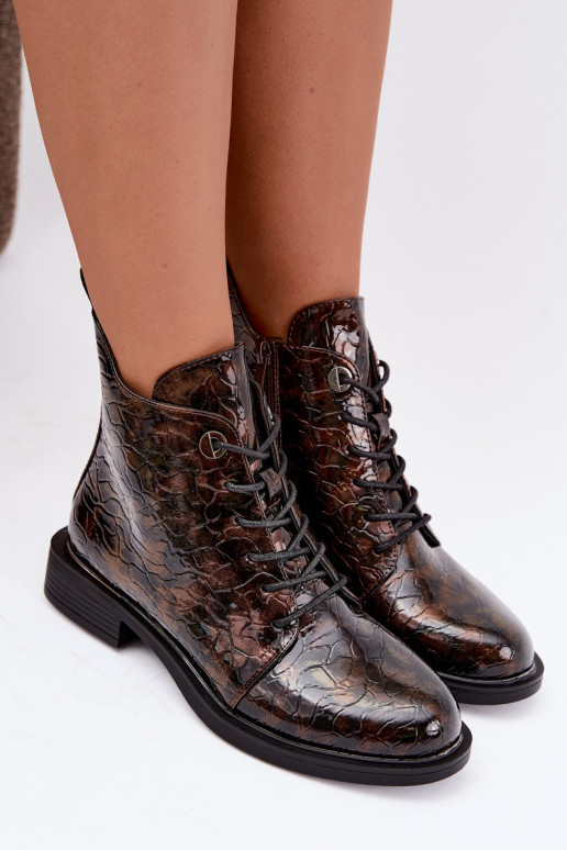 Botines forrados con efecto charol y relieve S.Barski HY62-8140 marrón