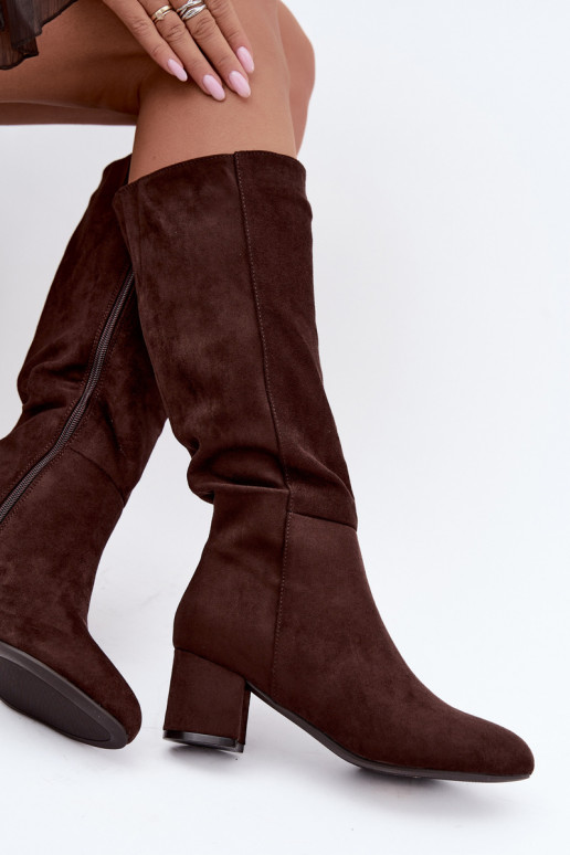 Botas largas para mujer forradas con tacones S.Barski HY62-8131 chocolate