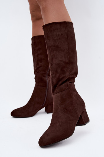 Botas largas para mujer forradas con tacones S.Barski HY62-8131 chocolate 2