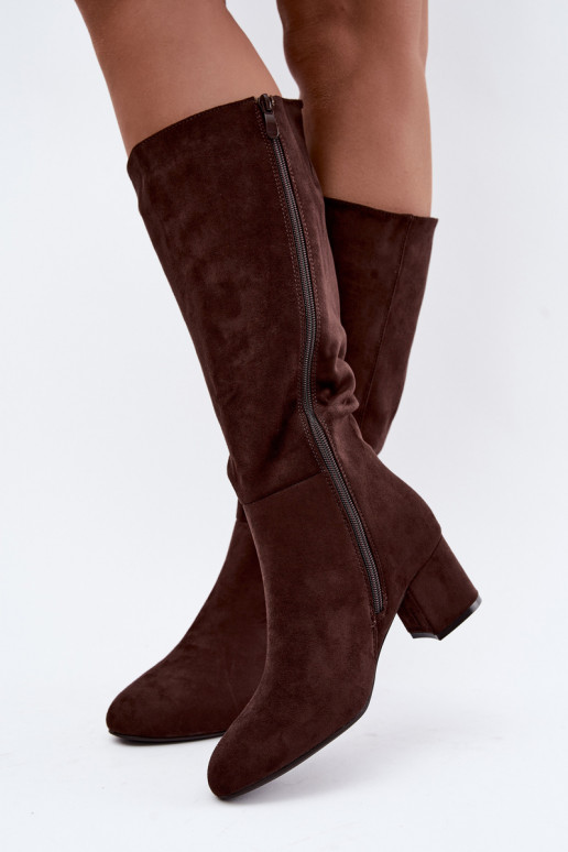 Botas largas para mujer forradas con tacones S.Barski HY62-8131 chocolate
