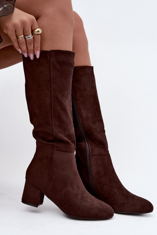 Botas largas para mujer forradas con tacones S.Barski HY62-8131 chocolate