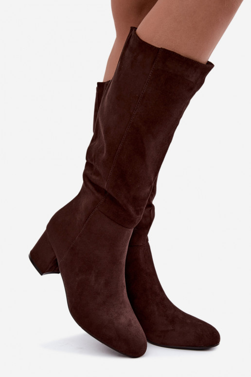 Botas largas para mujer forradas con tacones S.Barski HY62-8131 chocolate