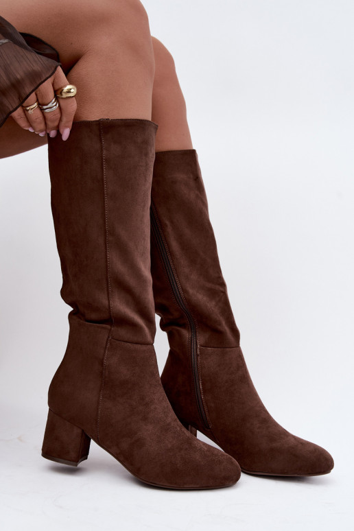 Botas largas para mujer forradas con tacones S.Barski HY62-8131 marrón