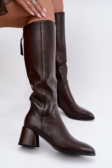 Botas largas de cuero para mujer forradas con tacones D&A JC62-1069 chocolate