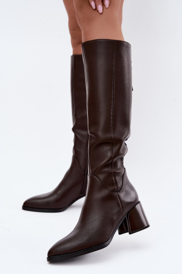 Botas largas de cuero para mujer forradas con tacones D&A JC62-1069 chocolate 2