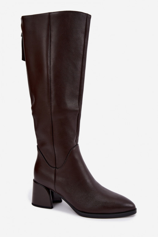 Botas largas de cuero para mujer forradas con tacones D&A JC62-1069 chocolate