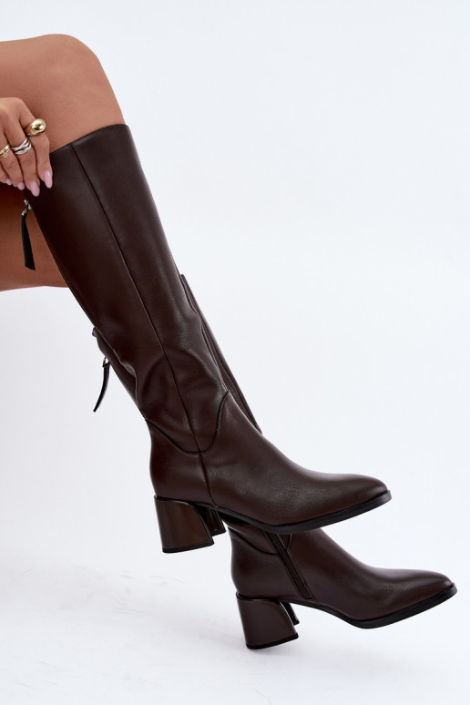 Botas largas de cuero para mujer forradas con tacones D&A JC62-1069 chocolate