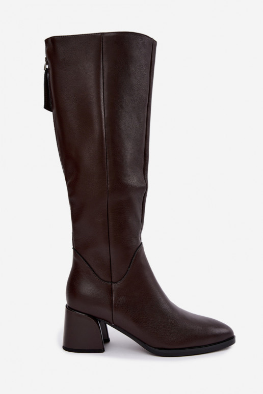 Botas largas de cuero para mujer forradas con tacones D&A JC62-1069 chocolate
