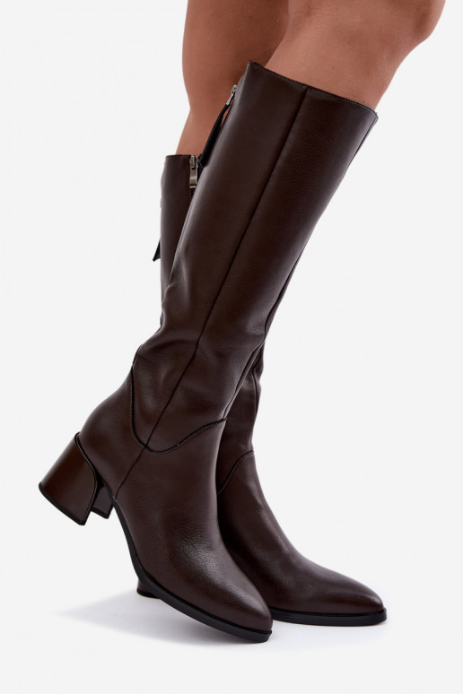 Botas largas de cuero para mujer forradas con tacones D&A JC62-1069 chocolate
