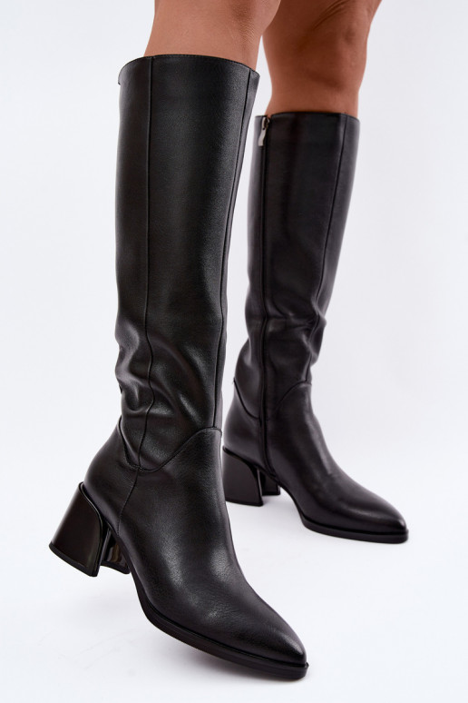 Botas largas de cuero para mujer forradas con tacones D&A JC62-1069 negro