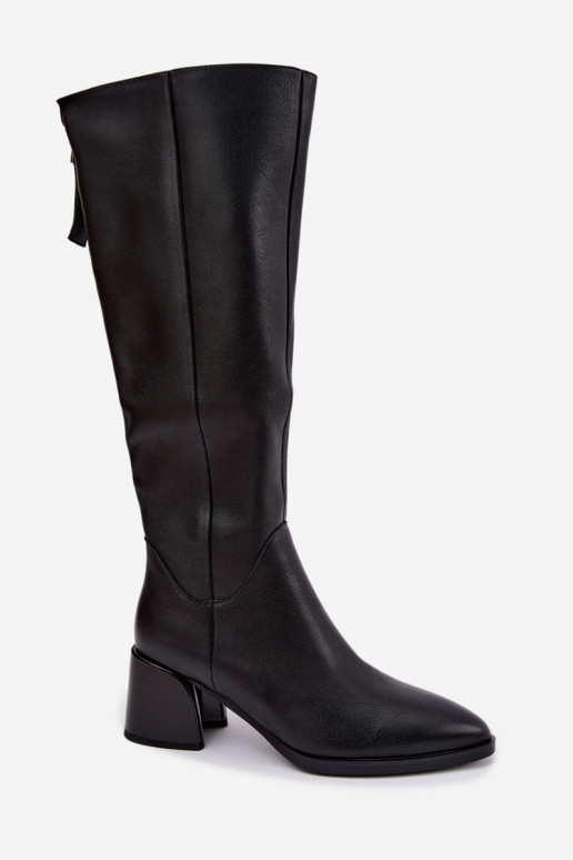 Botas largas de cuero para mujer forradas con tacones D&A JC62-1069 negro