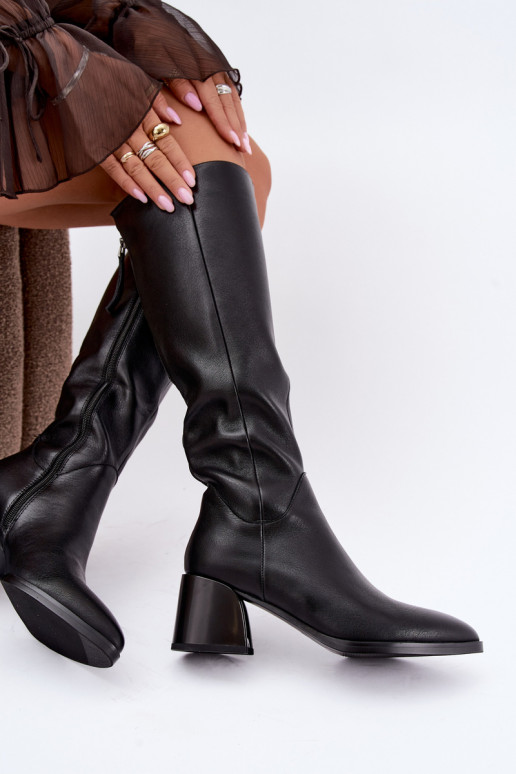 Botas largas de cuero para mujer forradas con tacones D&A JC62-1069 negro