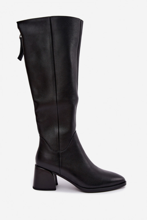 Botas largas de cuero para mujer forradas con tacones D&A JC62-1069 negro