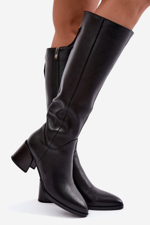Botas largas de cuero para mujer forradas con tacones D&A JC62-1069 negro
