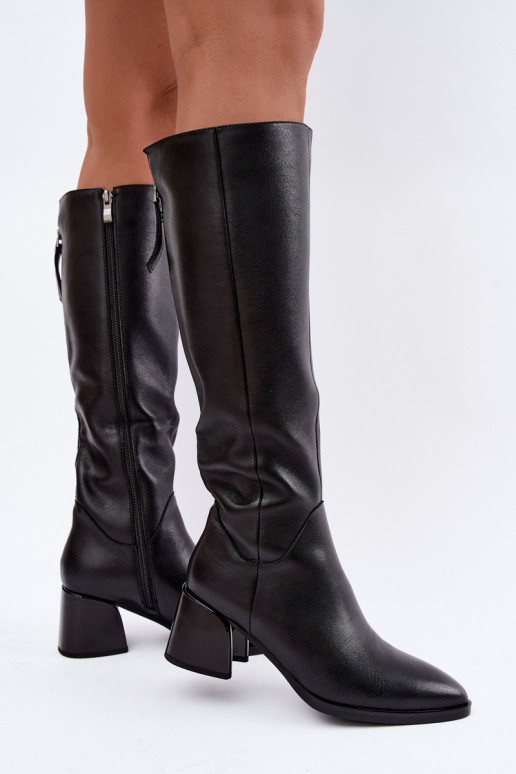 Botas largas de cuero para mujer forradas con tacones D&A JC62-1069 negro