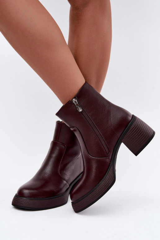 Botines de cuero forrados con tacones D&A CR62-3369 burdeos