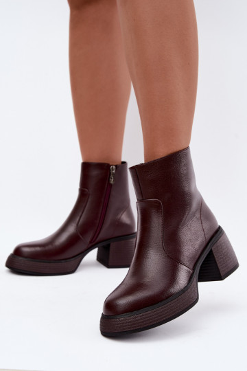 Botines de cuero forrados con tacones D&A CR62-3369 burdeos 2