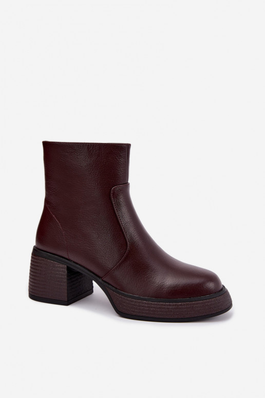 Botines de cuero forrados con tacones D&A CR62-3369 burdeos