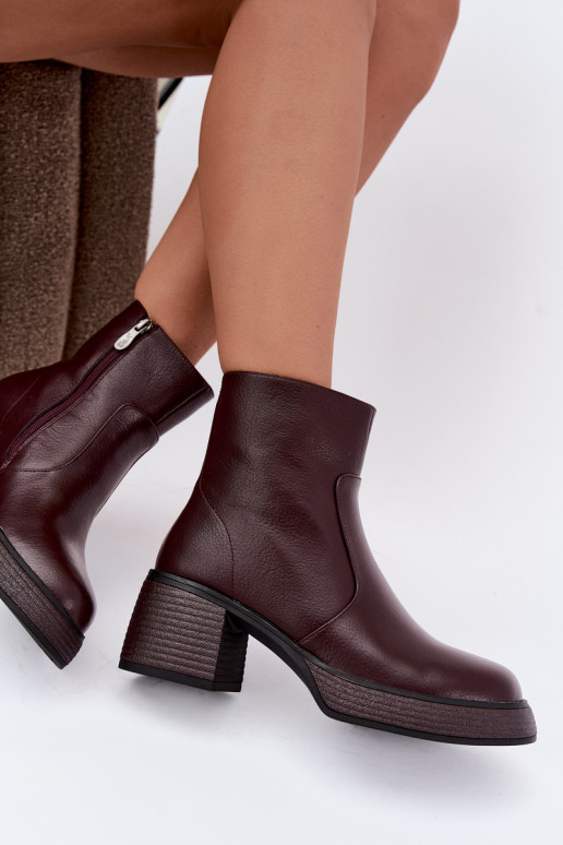 Botines de cuero forrados con tacones D&A CR62-3369 burdeos