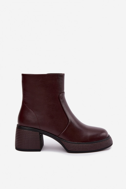 Botines de cuero forrados con tacones D&A CR62-3369 burdeos