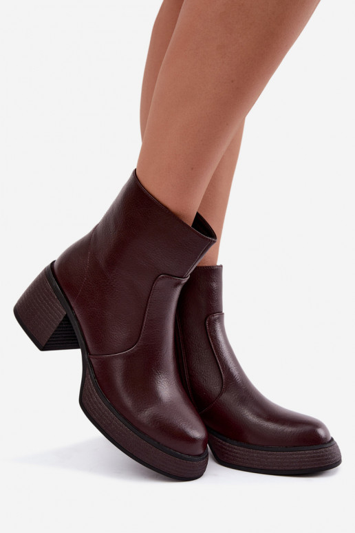 Botines de cuero forrados con tacones D&A CR62-3369 burdeos