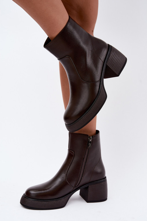Botines de cuero forrados con tacones D&A CR62-3369 chocolate