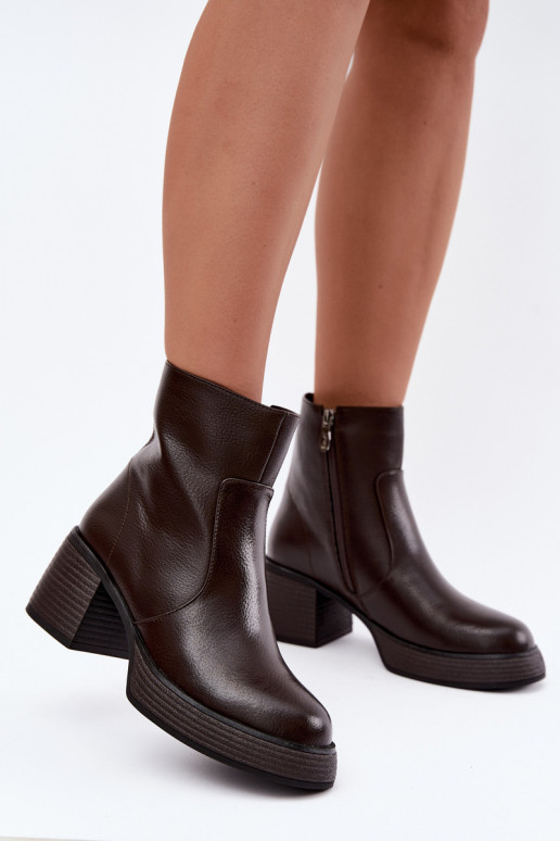 Botines de cuero forrados con tacones D&A CR62-3369 chocolate